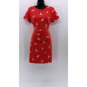 OLD NAVY Women's Red Floral Crewneck Short Sleeve Sheath Mini Dress SZ S